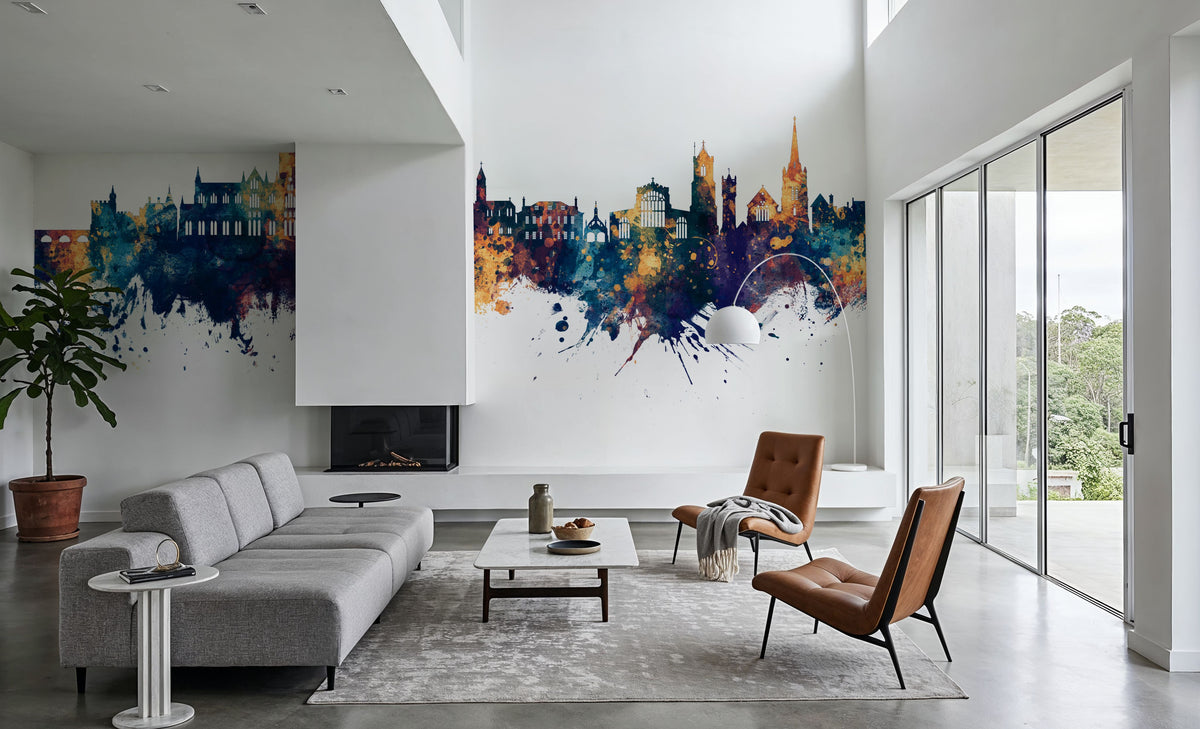 Salisbury England Skyline Blue & Bronze Mural Wallpaper - room preview 04