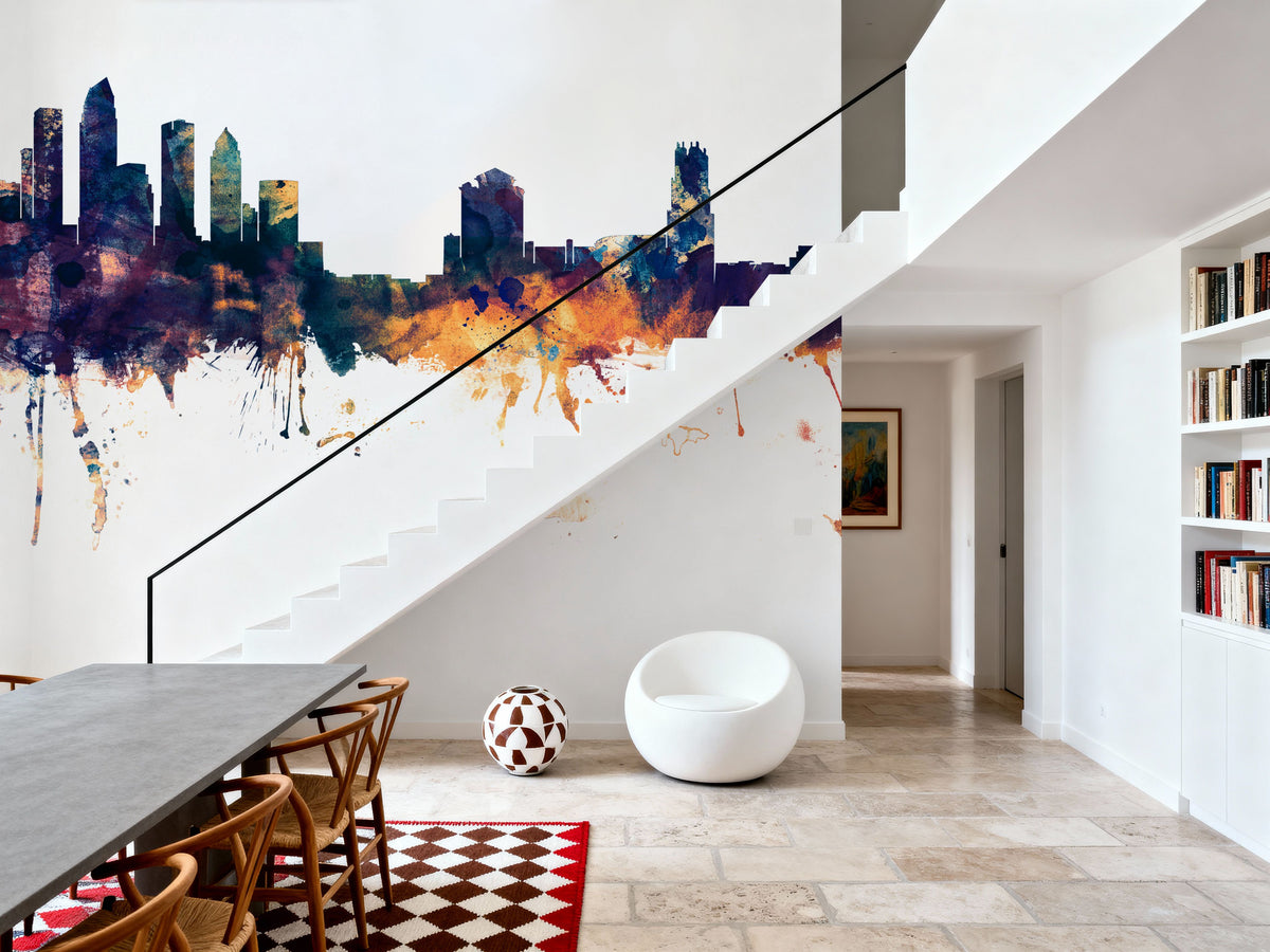 Tampa Florida Skyline Blue & Bronze Mural Wallpaper - room preview 04