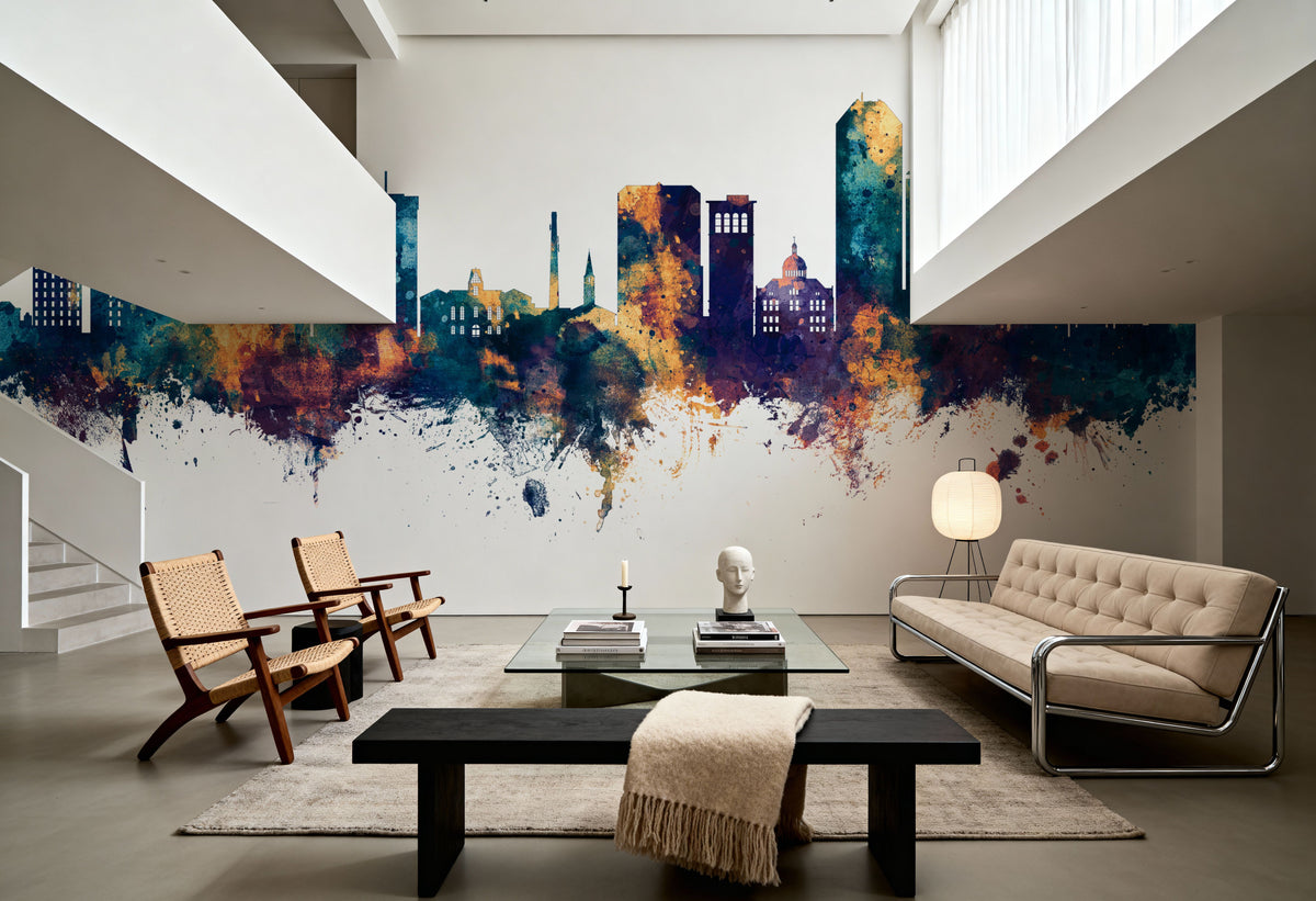 Lexington Kentucky Skyline Blue & Bronze Mural Wallpaper - room preview 04