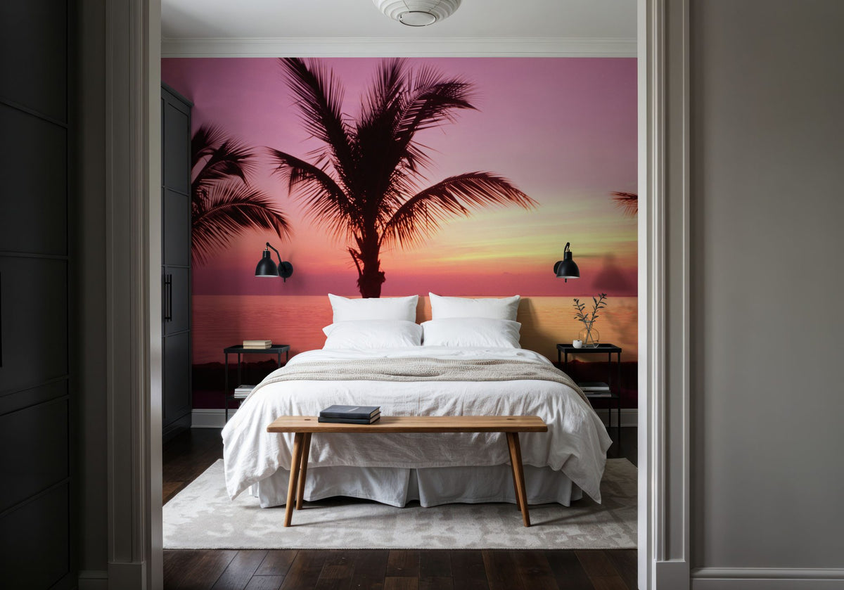 Tropical Twilight Silhouette Mural Wallpaper - Red Tone - room preview 04