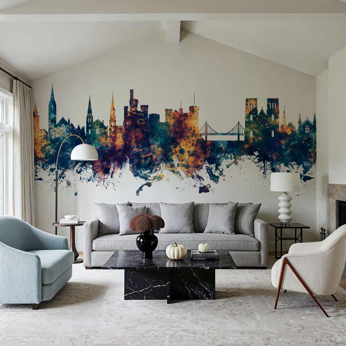 Inverness Scotland Skyline Blue & Bronze Mural Wallpaper - room preview 04