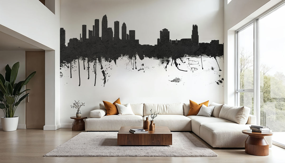 Tampa Florida Skyline Black & White Mural Wallpaper - room preview 04