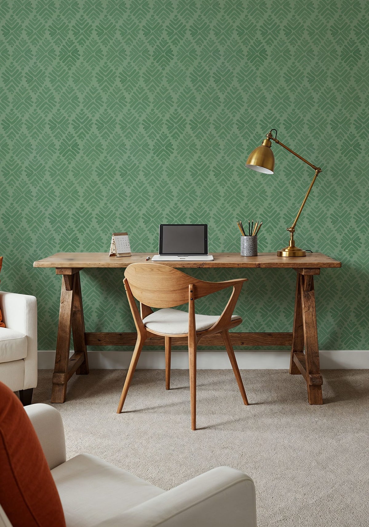 Bohemian Leaves Green Mural Wallpaper - room preview 04