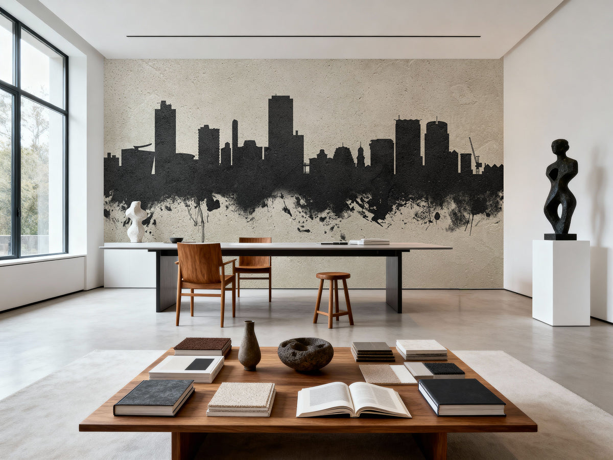 Wellington New Zealand Skyline Concrete Mural Wallpaper - room preview 04