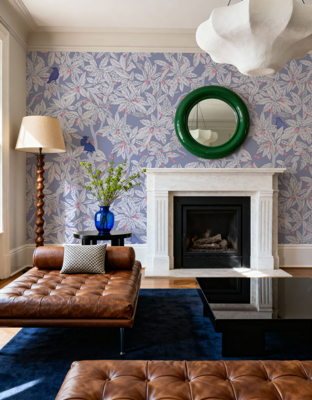 Cherry Tree Birds, Periwinkle Mural Wallpaper - room preview 04
