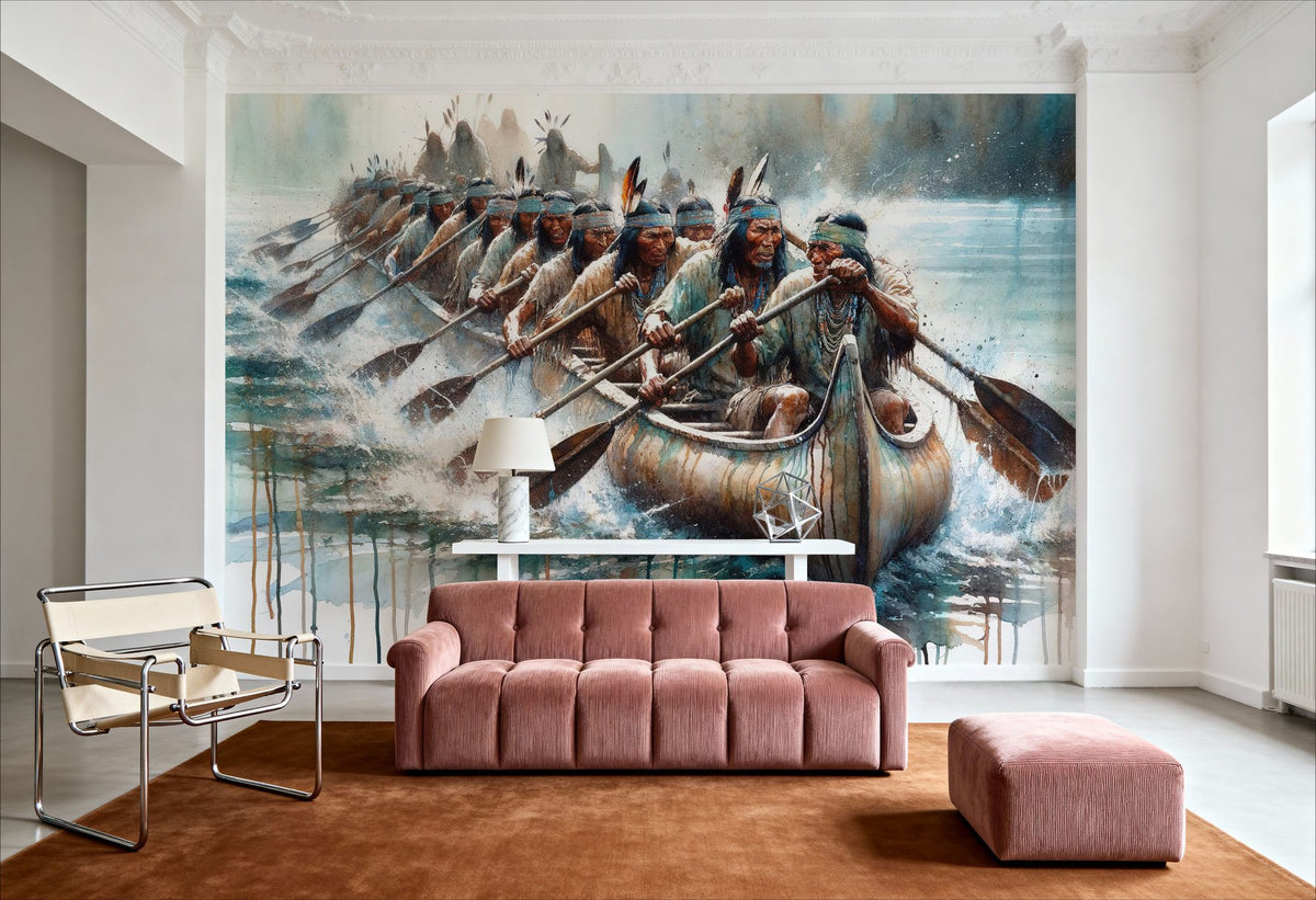 Canoes Calm River Mural Wallpaper - room preview 04