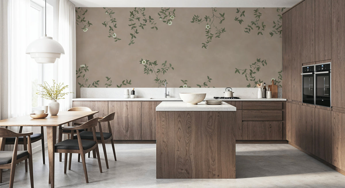 Rambling Rose, Ivory on Beige Mural Wallpaper - room preview 04
