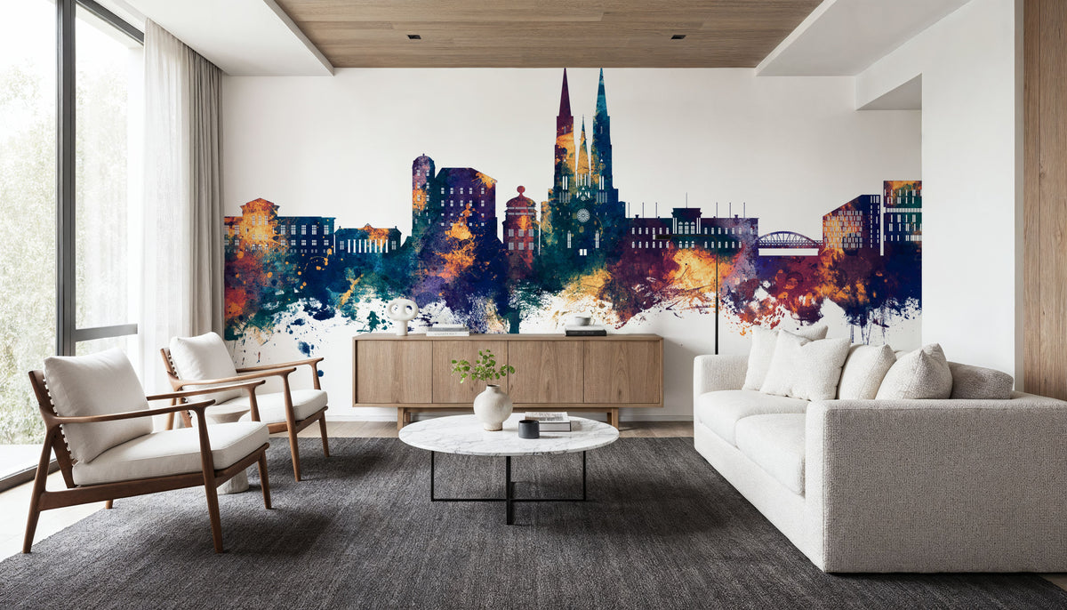 Uppsala Skyline Blue & Bronze Mural Wallpaper - room preview 04