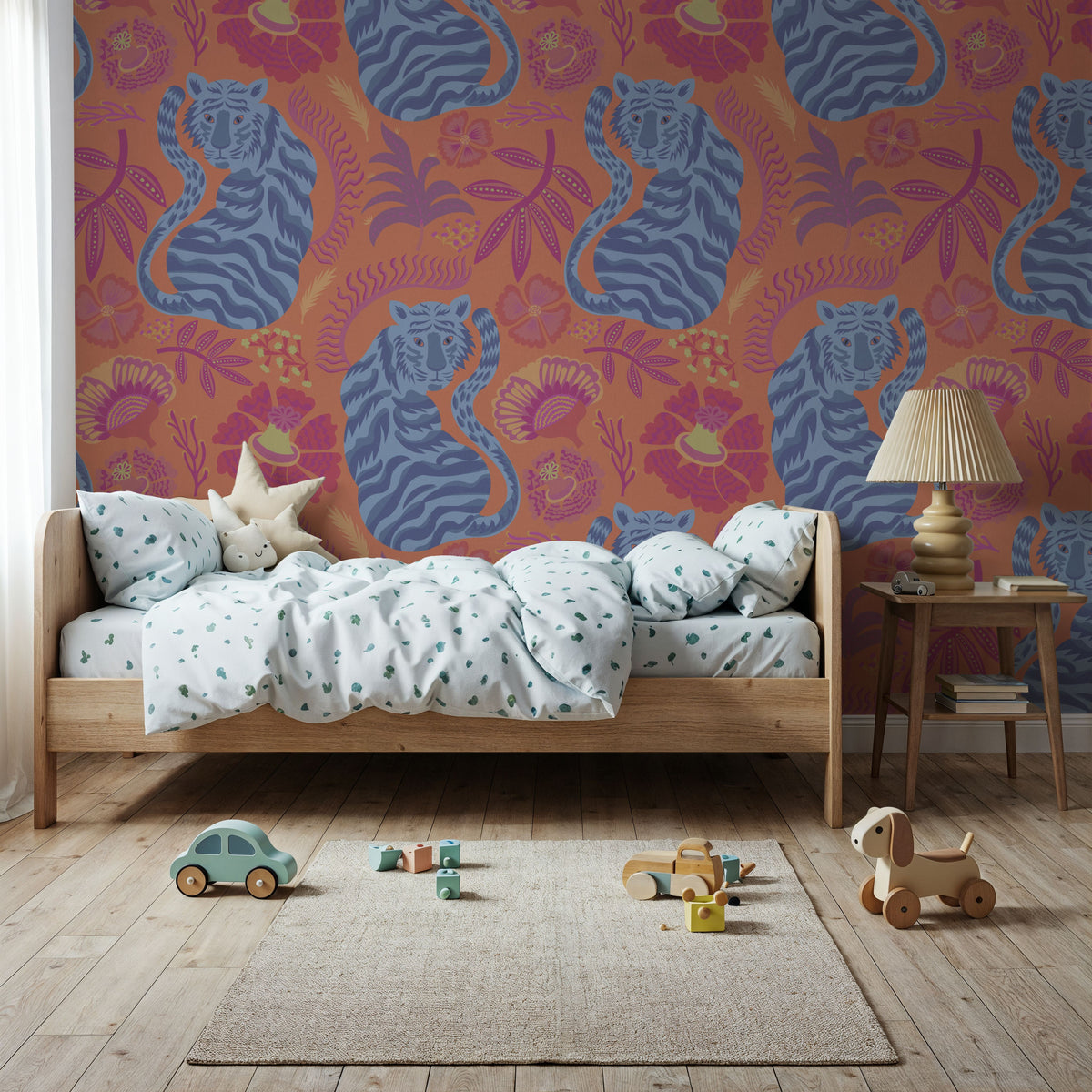 Painterly Tigers Orange Mural Wallpaper - room preview 04