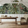 Monkeys with Birds, Pistachio Mural Wallpaper - room preview 04