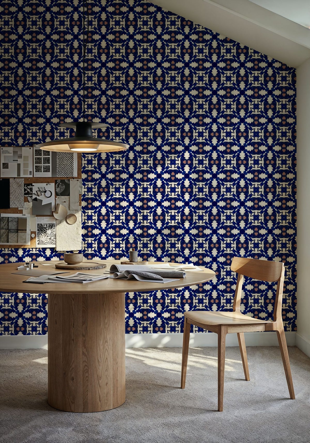 Nara Leaves on Indigo Mural Wallpaper - room preview 04