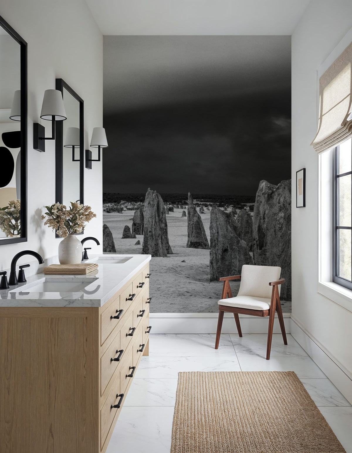 Storm Clouds and Rocks BW Mural Wallpaper - room preview 04