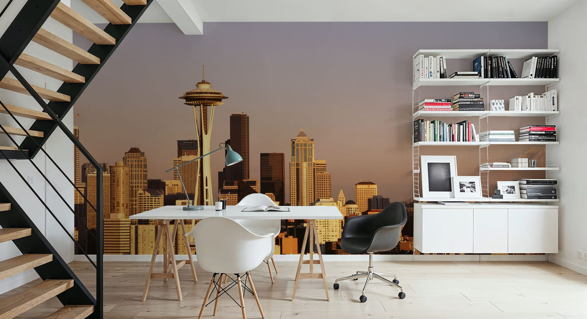 Golden Metropolis Dusk Mountain Mural Wallpaper - room preview 04