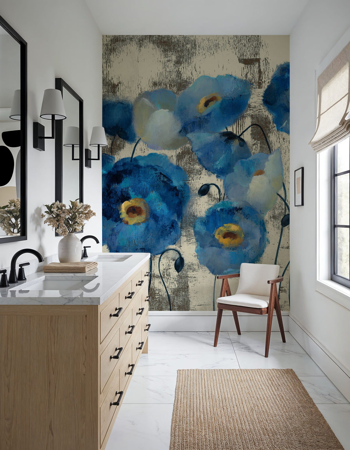 Aquamarine Floral Mural Wallpaper - room preview 04