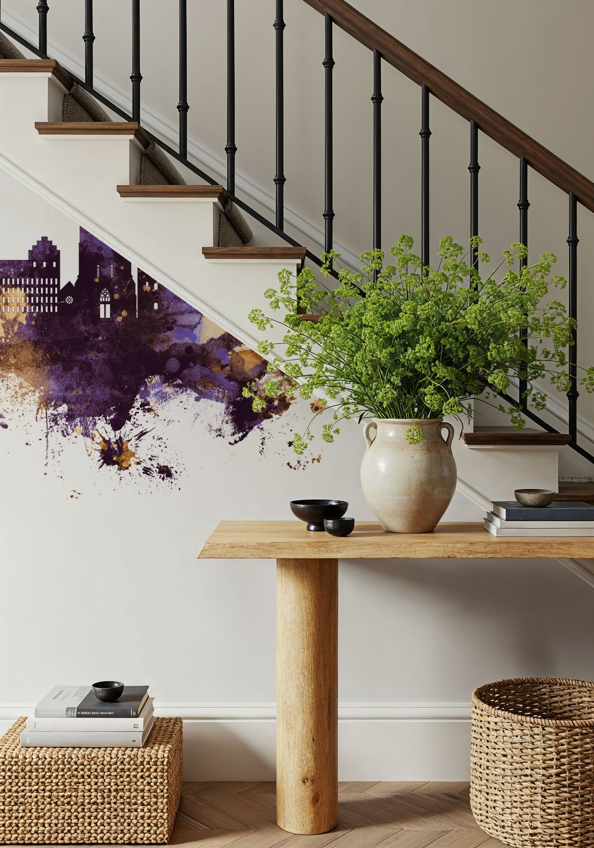 Münster Germany Skyline Purple & Gold Mural Wallpaper - room preview 04