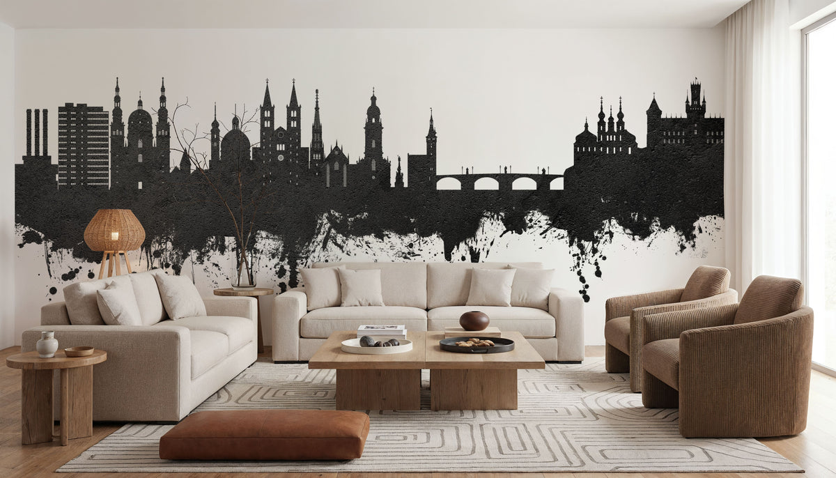 Würzburg Germany Skyline Black & White Mural Wallpaper - room preview 04
