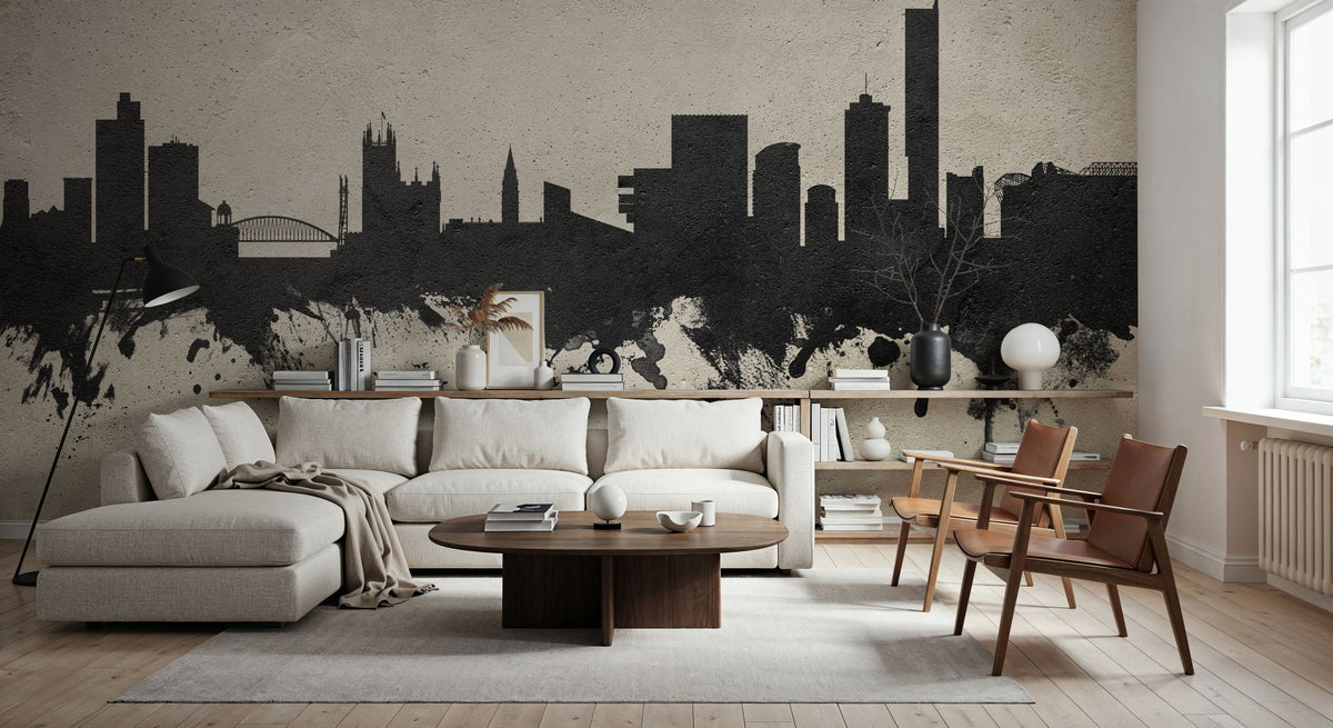 Manchester England Skyline Concrete Mural Wallpaper - room preview 04