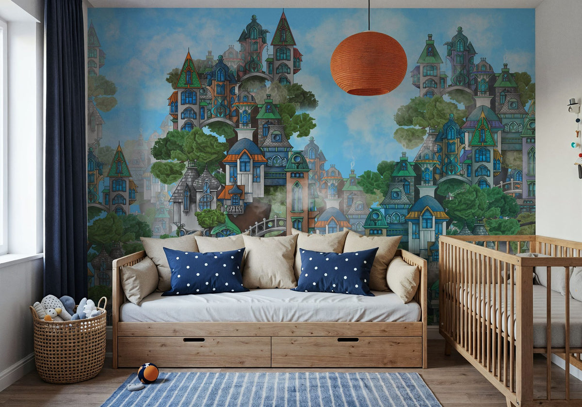Treehouse Neighborhood Bright Mural Wallpaper - room preview 04