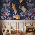 Holiday Mice, Blue Mural Wallpaper - room preview 04