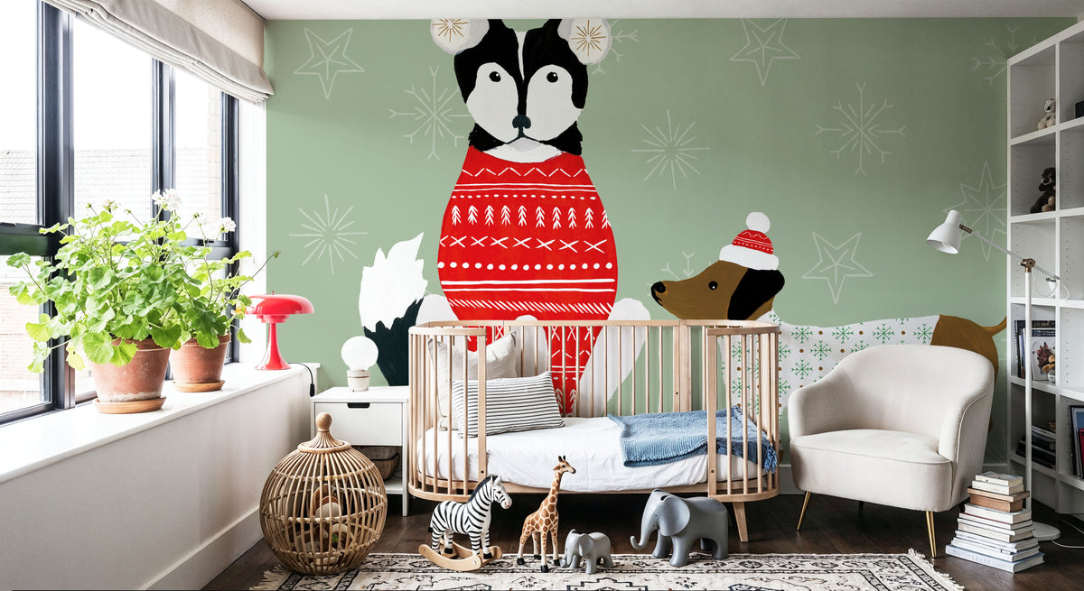 Puppy It's Cold Outside V Mural Wallpaper - room preview 04