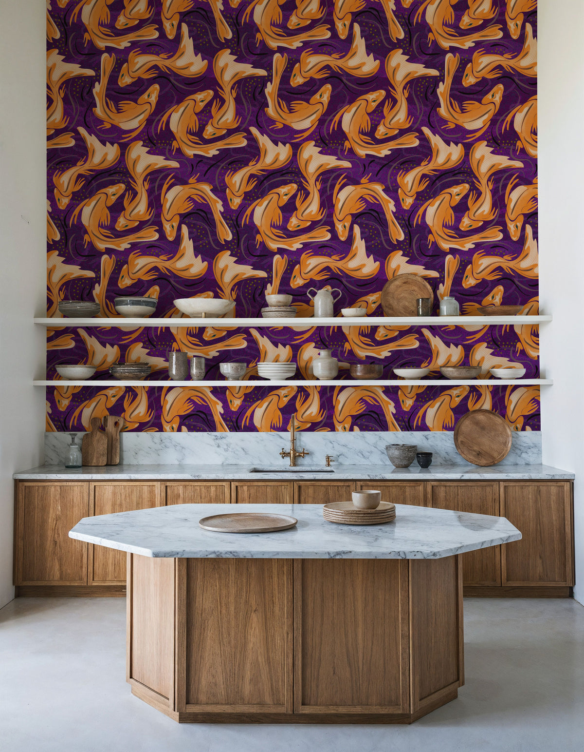 Koi Fish, Purple Mural Wallpaper - room preview 04