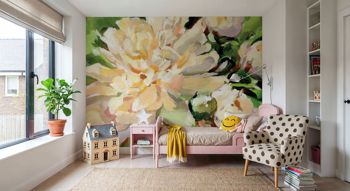 White Peony Mural Wallpaper - room preview 04
