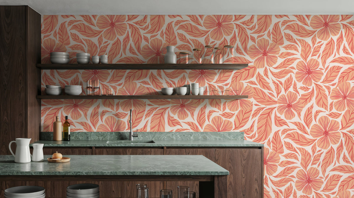 Dance of Flowers, Peach Fuzz Mural Wallpaper - room preview 04