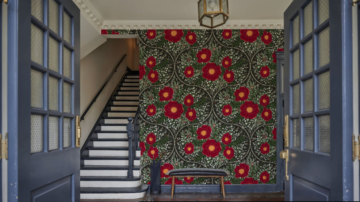Yuletide Camelia, Coffee Mural Wallpaper - room preview 04