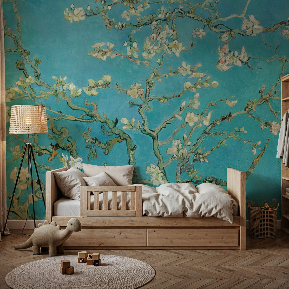 Almond Blossom, Turquoise Mural Wallpaper - room preview 06
