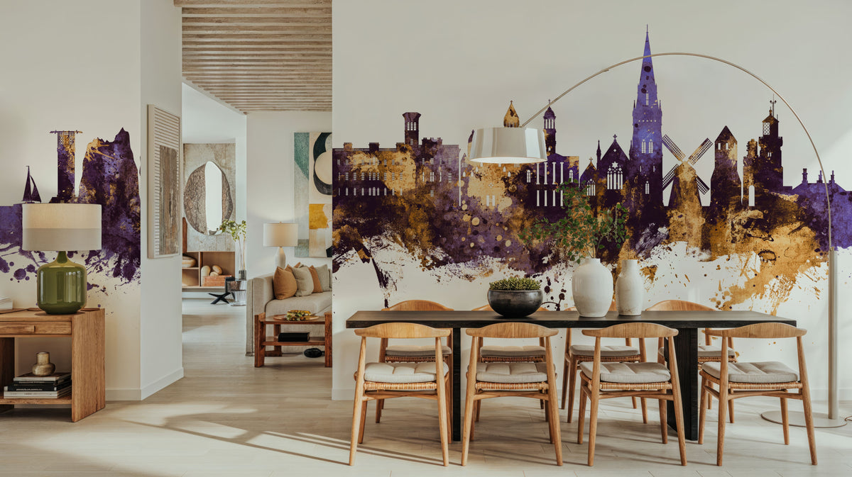 Isle of Wight England Skyline Purple & Gold Mural Wallpaper - room preview 04