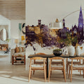 Isle of Wight England Skyline Purple & Gold Mural Wallpaper - room preview 04