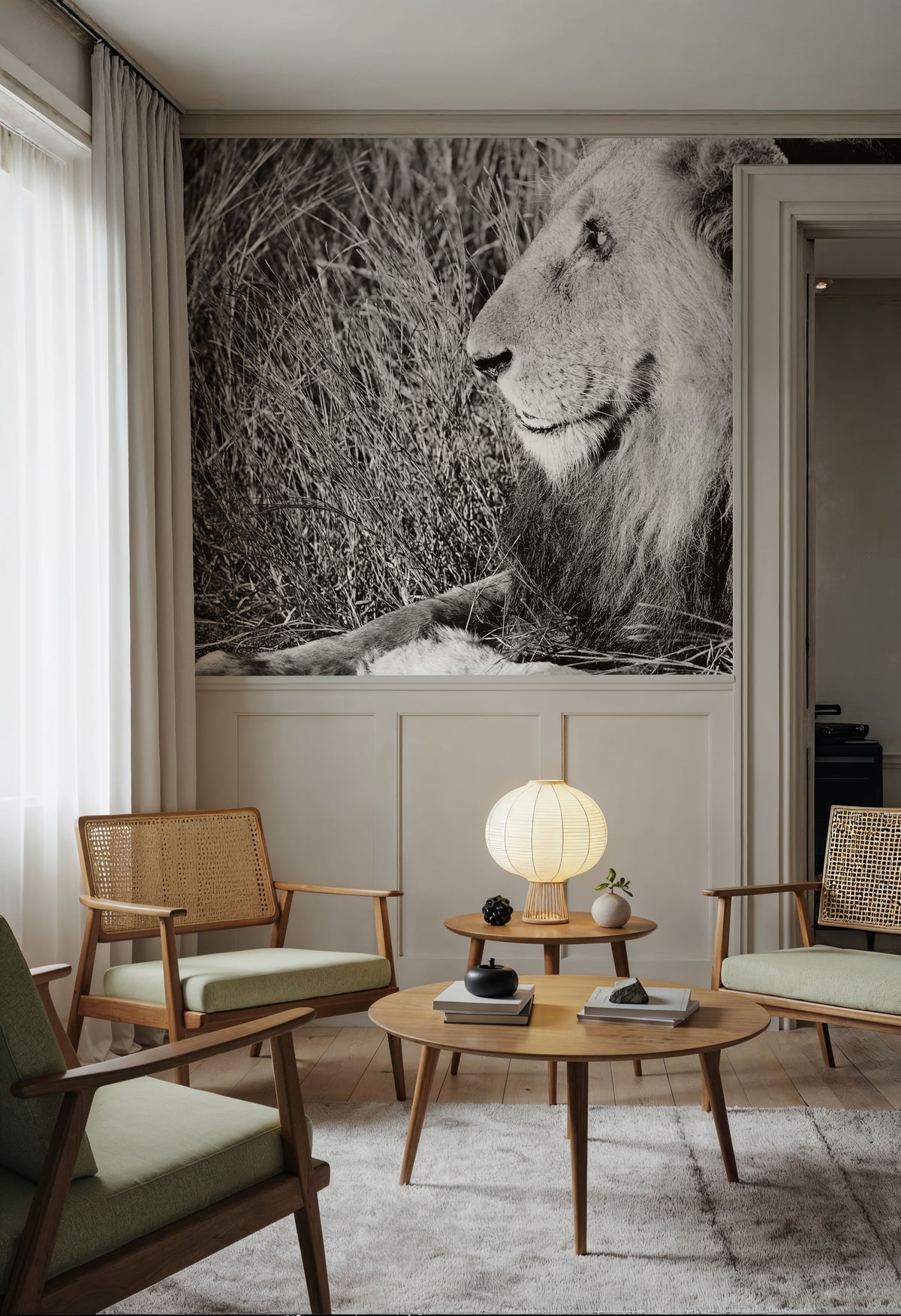 Golden Old Lion Square BW Mural Wallpaper - room preview 04