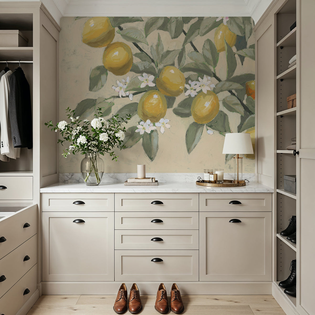 Lemon Branch Neutral Mural Wallpaper - room preview 04