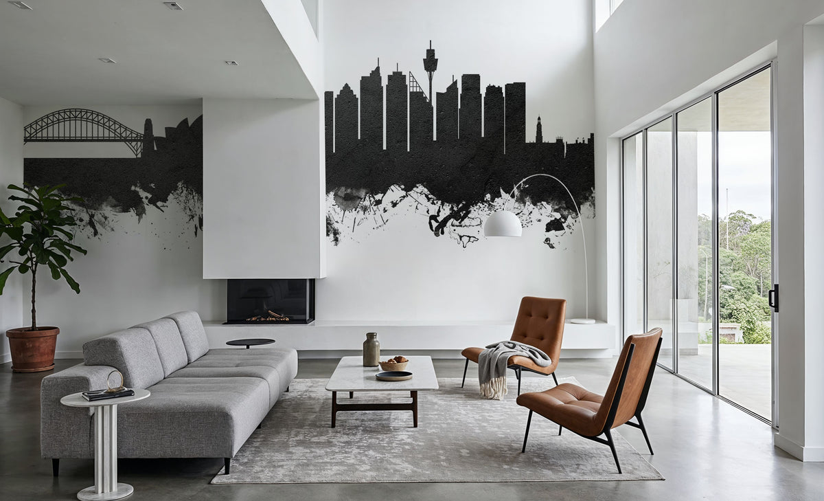 Sydney Australia Skyline Black & White Mural Wallpaper - room preview 04