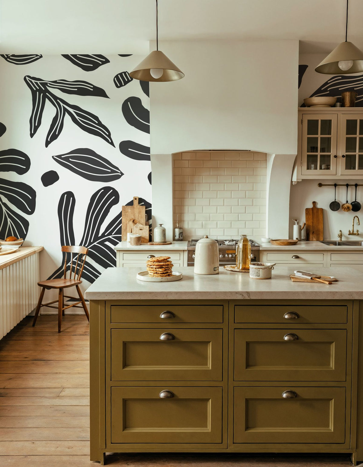 Monstera Cuttings, Black & White Mural Wallpaper - room preview 04