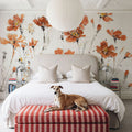 Wildflowers III Orange on White Mural Wallpaper - room preview 04