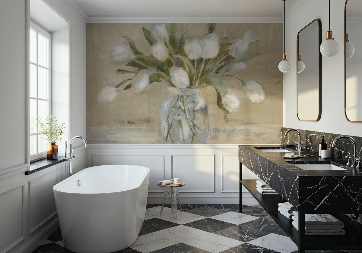 April Tulips Neutral Mural Wallpaper - room preview 04