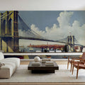 Vintage Illustration of East River Bridge, New York Mural Wallpaper - room preview 04