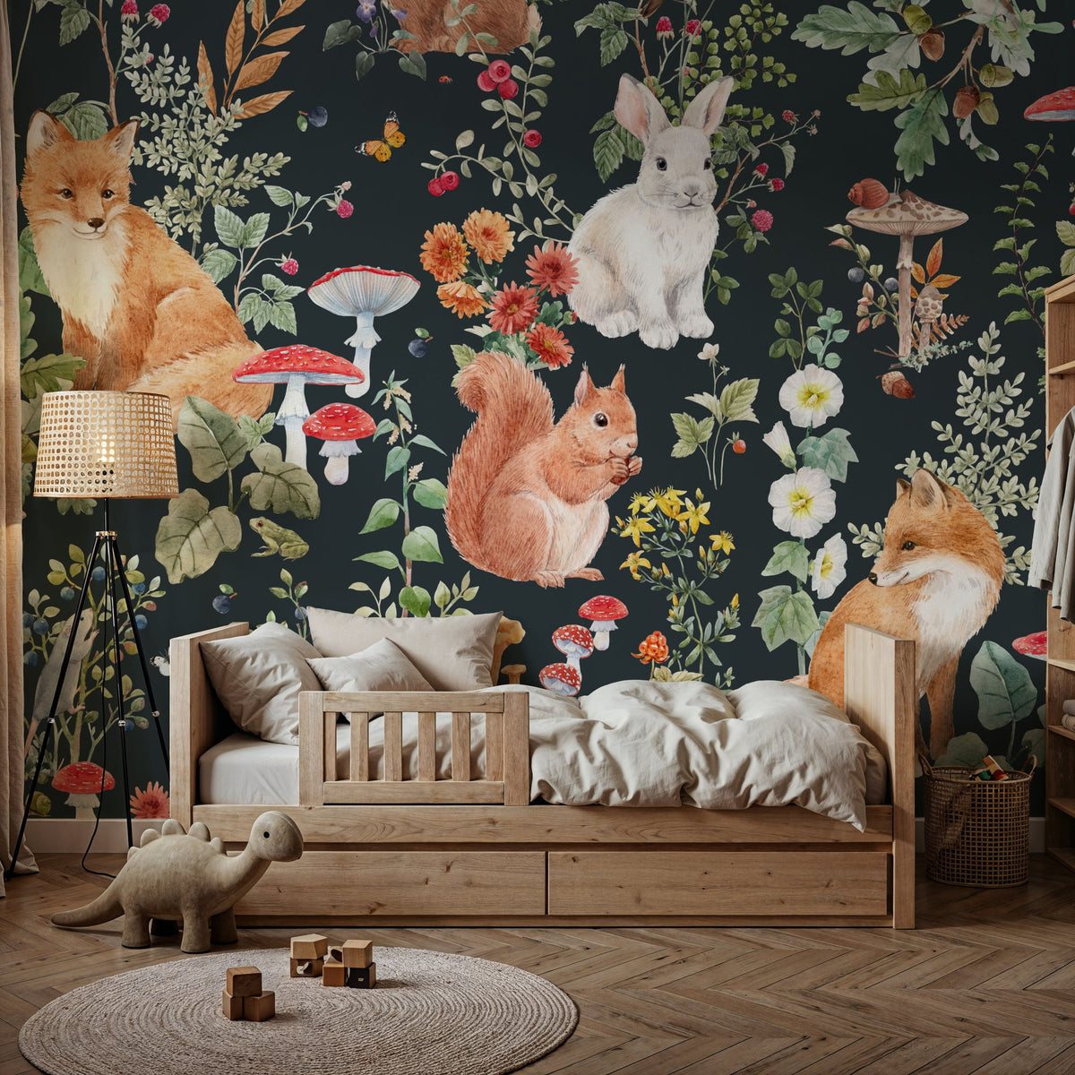 Dwellpaper Baby Animals Nordic Fauna, Dark Blue Mural Wallpaper image 4
