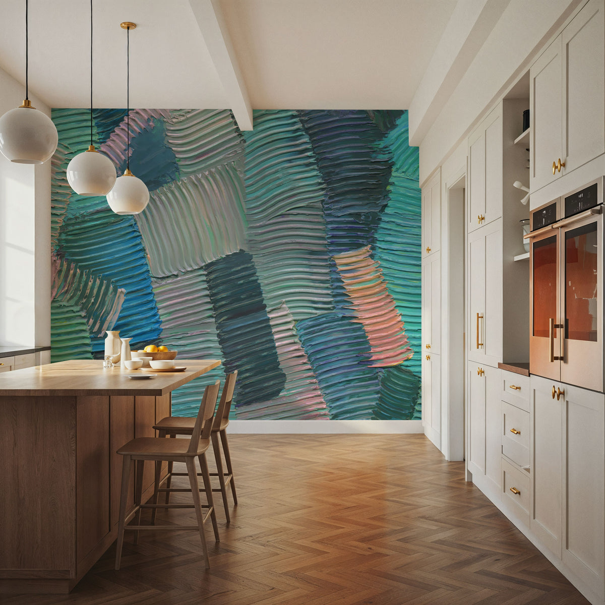 Abstract Stroke Texture Painting, Warm Mural Wallpaper - room preview 04