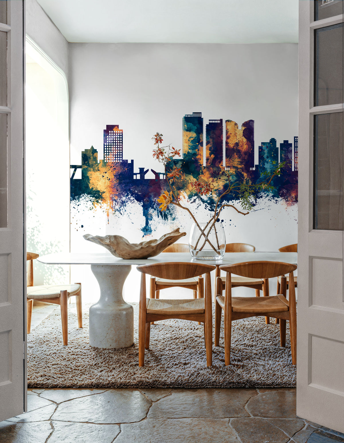 Fort Lauderdale Florida Skyline Blue & Bronze Mural Wallpaper - room preview 04
