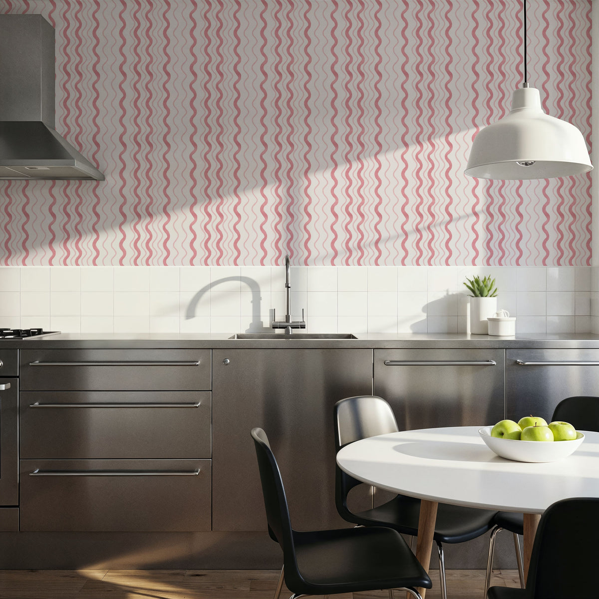 Wavy Stripes, Pink Mural Wallpaper - room preview 04