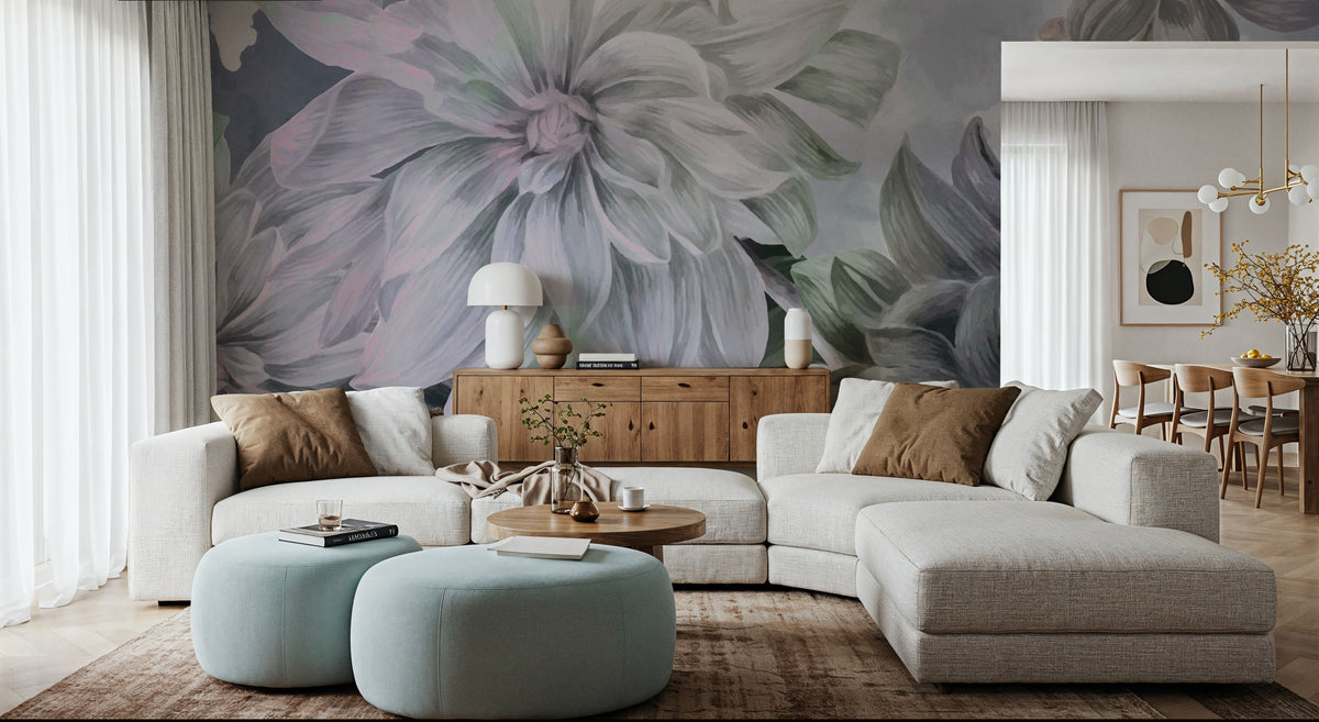 Focus on the Dahlia Green Mural Wallpaper - room preview 04