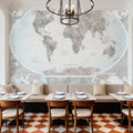 World Map Atlas Gray Mural Wallpaper - room preview 04