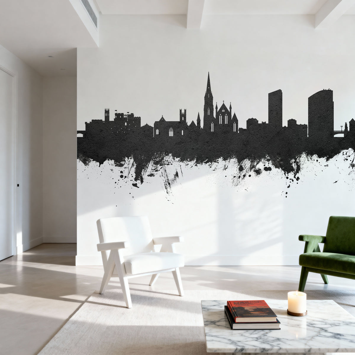 Limerick Ireland Skyline Black & White Mural Wallpaper - room preview 04