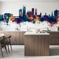 Derby England Skyline Blue & Bronze Mural Wallpaper - room preview 04
