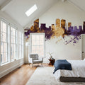 Fort Worth Texas Skyline Purple & Gold Mural Wallpaper - room preview 04