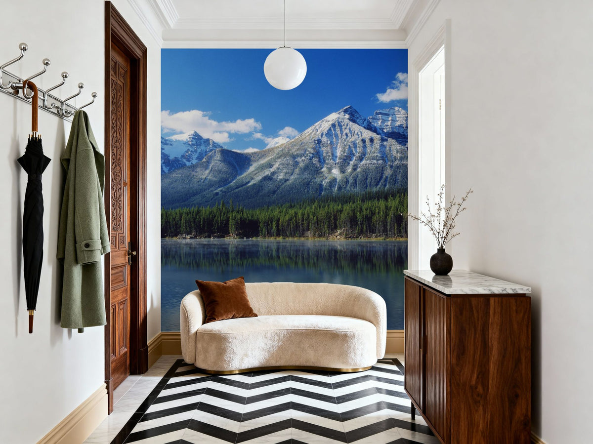 Mountain Lake Reflection Deep Blue Mural Wallpaper - room preview 04