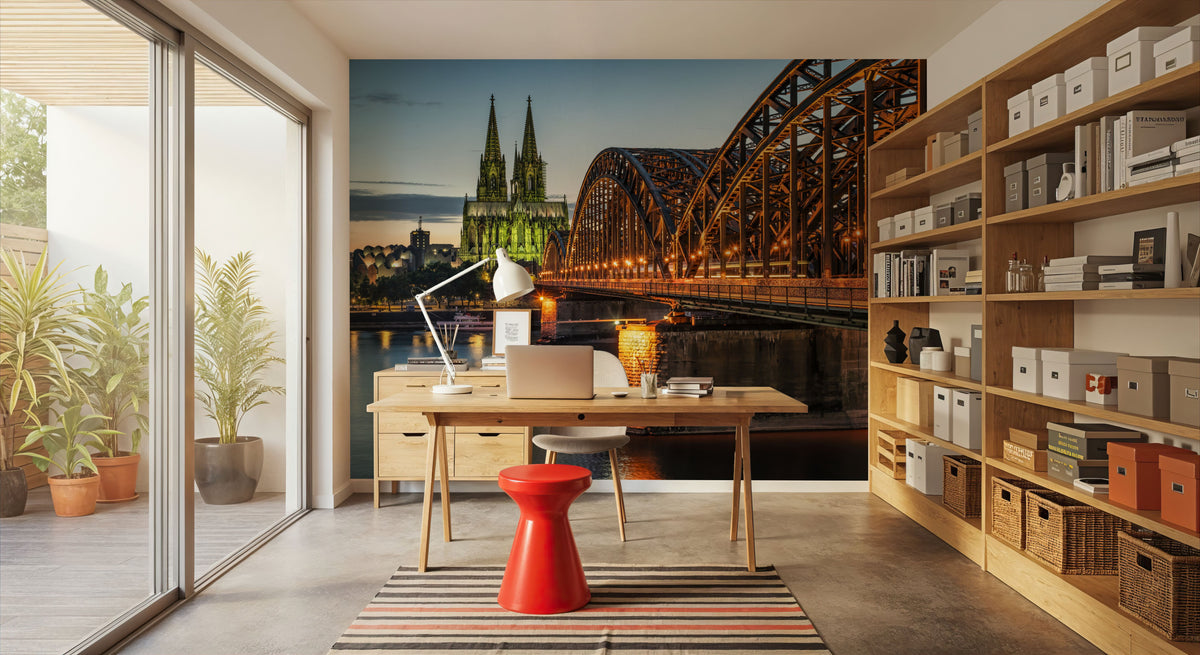 Hohenzollern Bridge At Night Mural Wallpaper - room preview 04