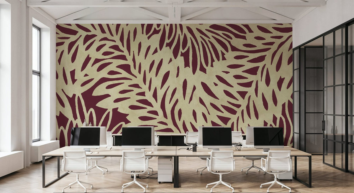 Leaf Wave Claret Mural Wallpaper - room preview 04
